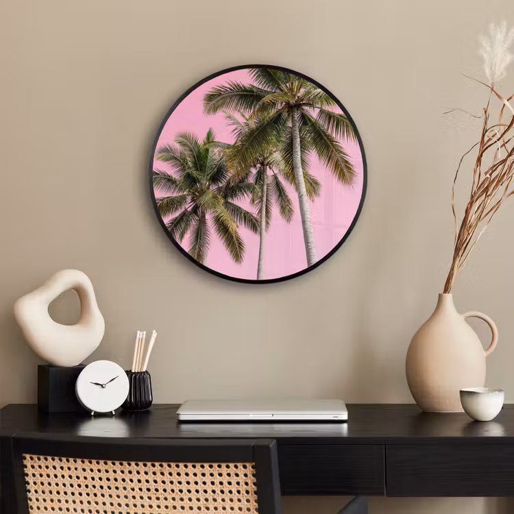 Palmboom - Tropisch - Pink Fotolijst rond zonder passe partout klein -sfeer1