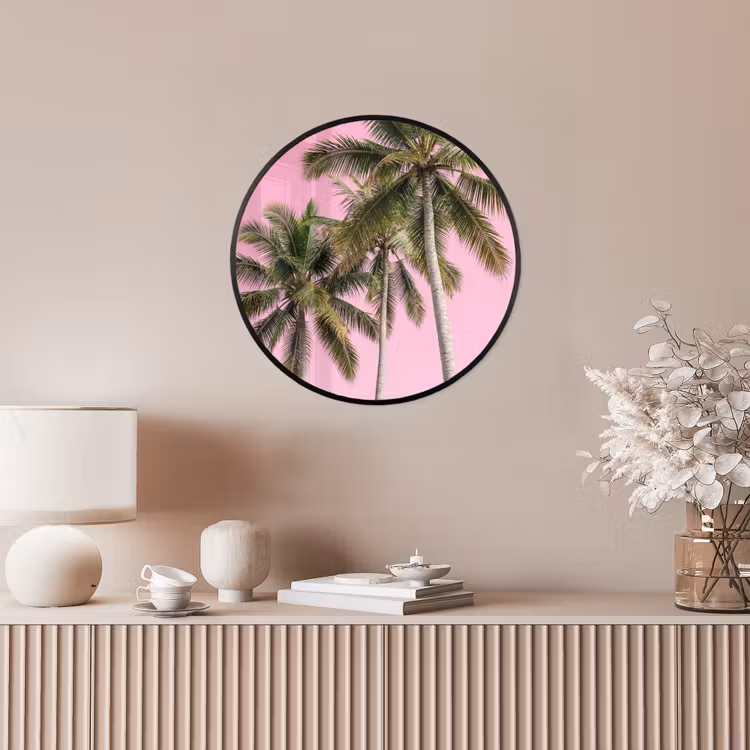 Palmboom - Tropisch - Pink Fotolijst rond zonder passe partout klein -sfeer3