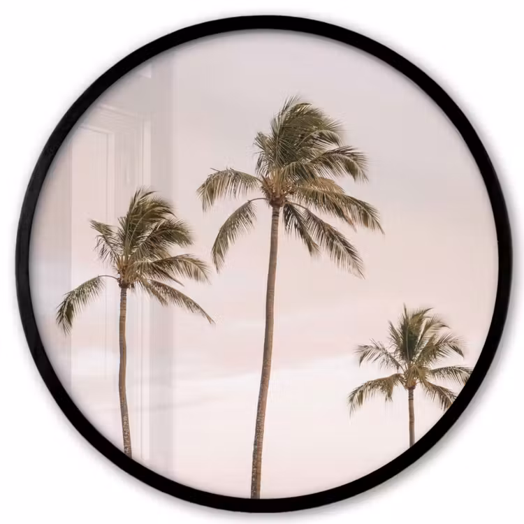 Palmbomen - Zonsondergang - Roze Fotolijst rond zonder passe partout klein -3d