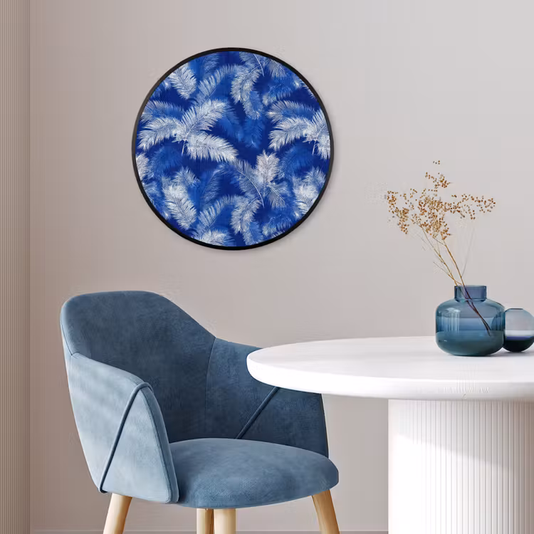 Palmblad - Patroon - Blauw Fotolijst rond zonder passe partout klein 856 -sfeer2
