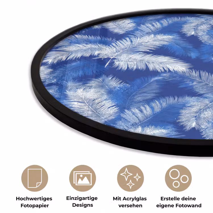 Palmblad - Patroon - Blauw Fotolijst rond zonder passe partout klein 856 -closeup_DE