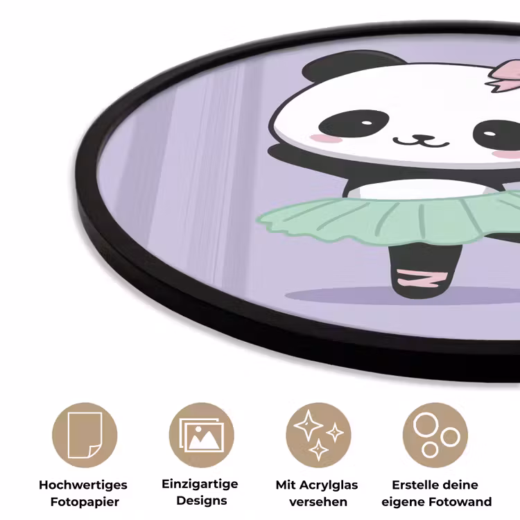 Panda - Paars - Sierlijk - Kawaii Fotolijst rond zonder passe partout klein -closeup_DE