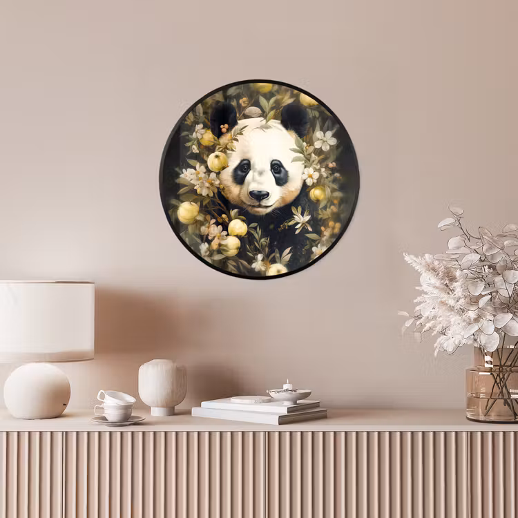 Panda - Pandabeer - Wilde dieren - Natuur - Bloemen Fotolijst rond zonder passe partout klein -sfeer3