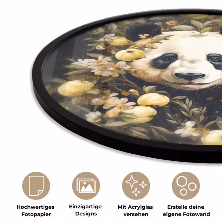 Panda - Pandabeer - Wilde dieren - Natuur - Bloemen Fotolijst rond zonder passe partout klein -closeup_DE