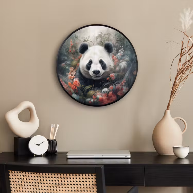 Panda - Wilde dieren - Bloemen - Natuur Fotolijst rond zonder passe partout klein -sfeer1