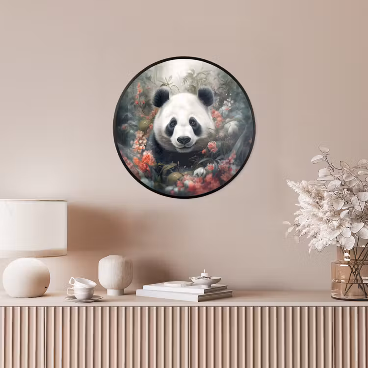 Panda - Wilde dieren - Bloemen - Natuur Fotolijst rond zonder passe partout klein -sfeer3