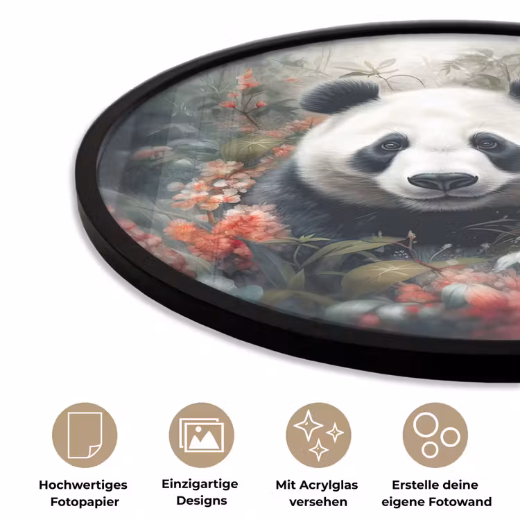 Panda - Wilde dieren - Bloemen - Natuur Fotolijst rond zonder passe partout klein -closeup_DE