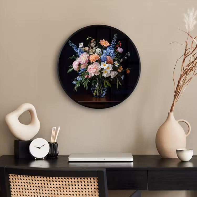 Pastel - Bloemen - Glazen - Vaas Fotolijst rond zonder passe partout klein -sfeer1