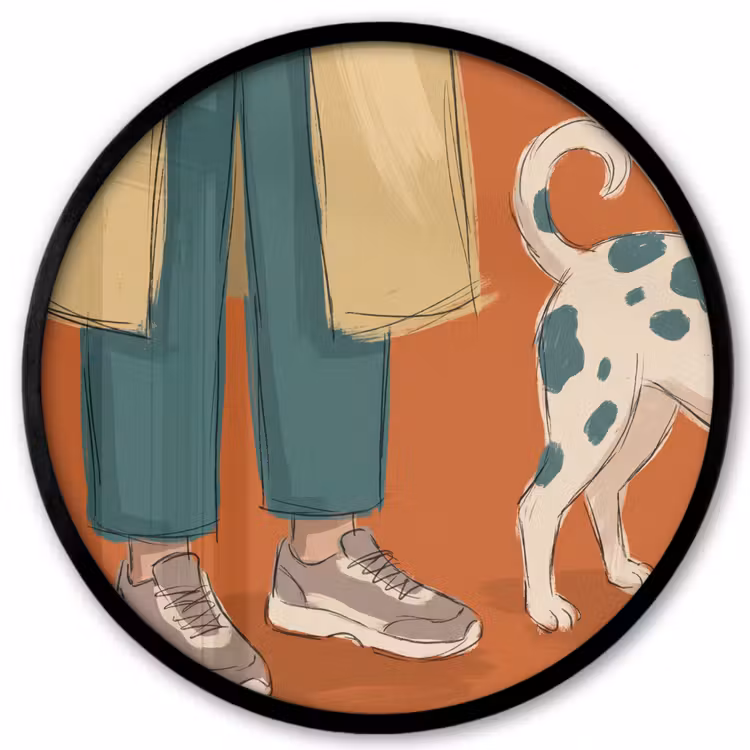 Persoon - Hond - Dieren - Illustratie - Modern Fotolijst rond zonder passe partout klein -3d