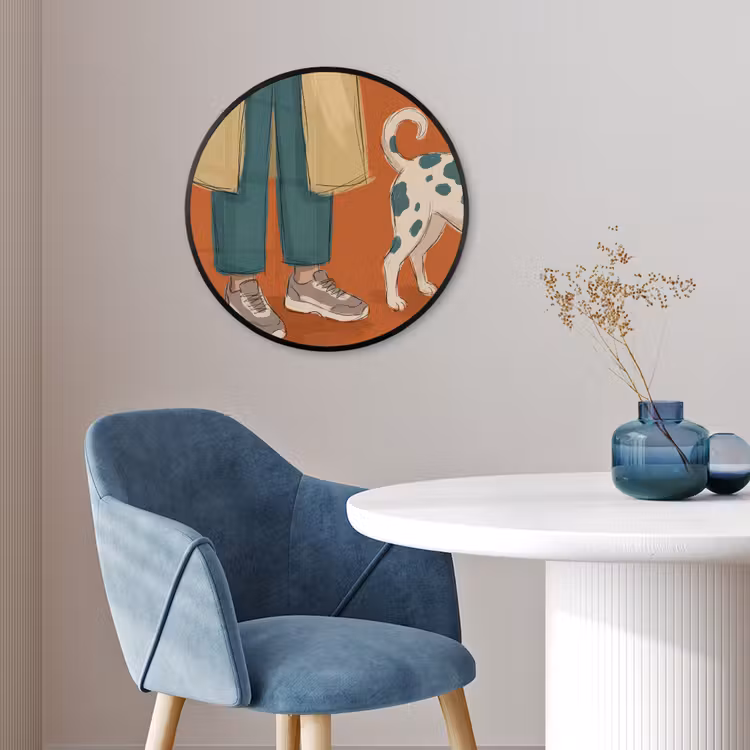 Persoon - Hond - Dieren - Illustratie - Modern Fotolijst rond zonder passe partout klein -sfeer2