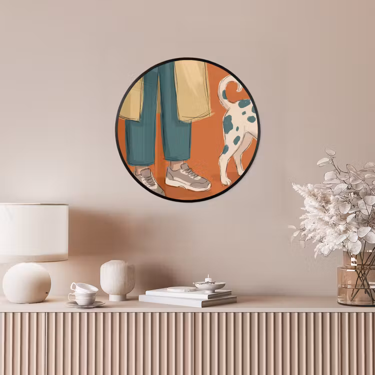 Persoon - Hond - Dieren - Illustratie - Modern Fotolijst rond zonder passe partout klein -sfeer3