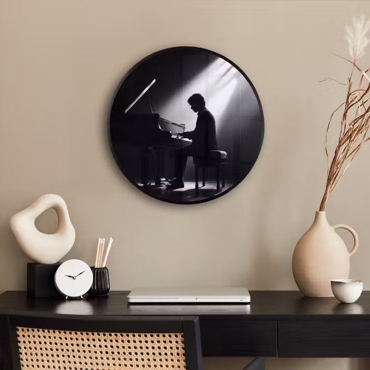 Persoon - Piano - Muziek - Zwart-wit - Podium Fotolijst rond zonder passe partout klein -sfeer1