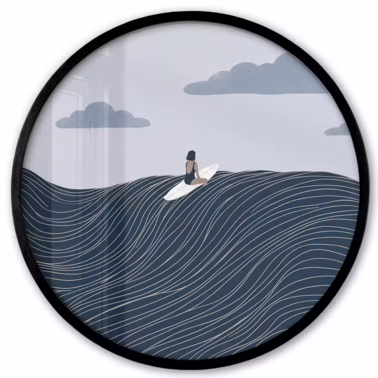 Persoon - Surfen - Oceaan - Natuur - Modern Fotolijst rond zonder passe partout klein -3d