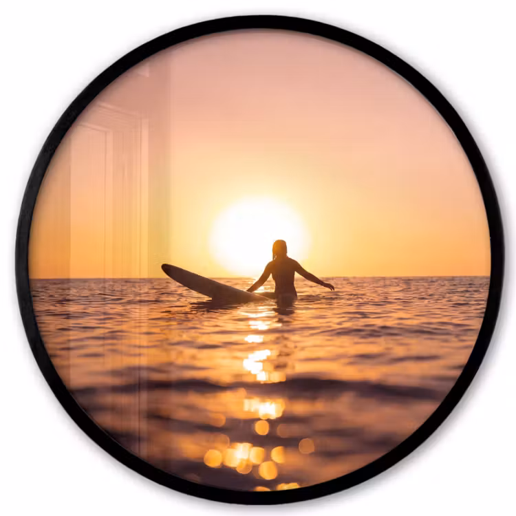 Persoon - Surfen - Zonsondergang - Zee - Oranje Fotolijst rond zonder passe partout klein -3d