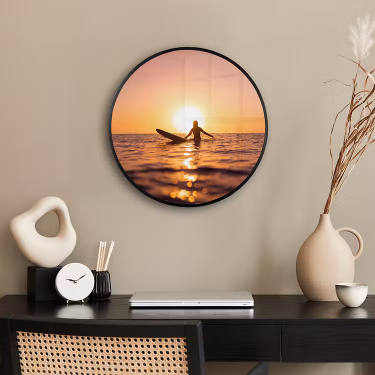 Persoon - Surfen - Zonsondergang - Zee - Oranje Fotolijst rond zonder passe partout klein -sfeer1