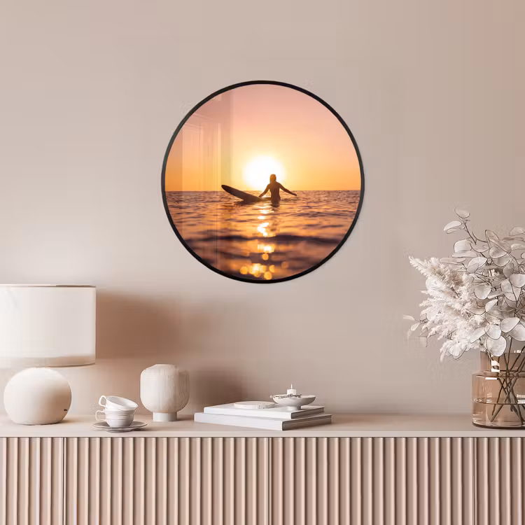 Persoon - Surfen - Zonsondergang - Zee - Oranje Fotolijst rond zonder passe partout klein -sfeer3