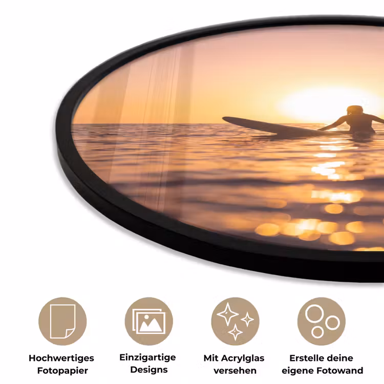 Persoon - Surfen - Zonsondergang - Zee - Oranje Fotolijst rond zonder passe partout klein -closeup_DE