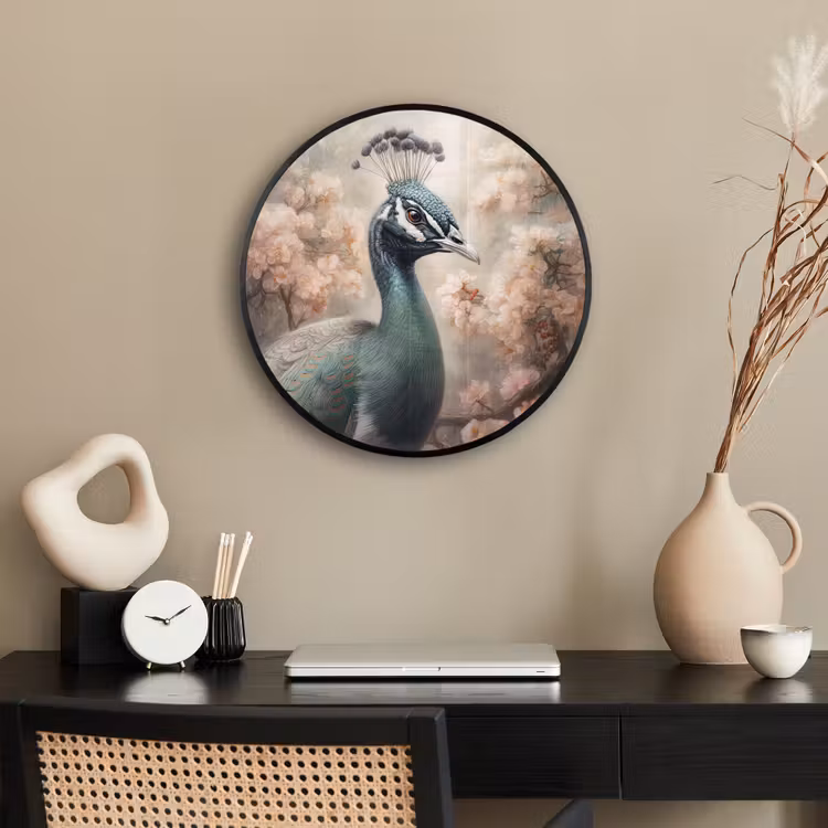 Pauw - Vogels - Bloemen - Boom - Botanisch Fotolijst rond zonder passe partout klein -sfeer1