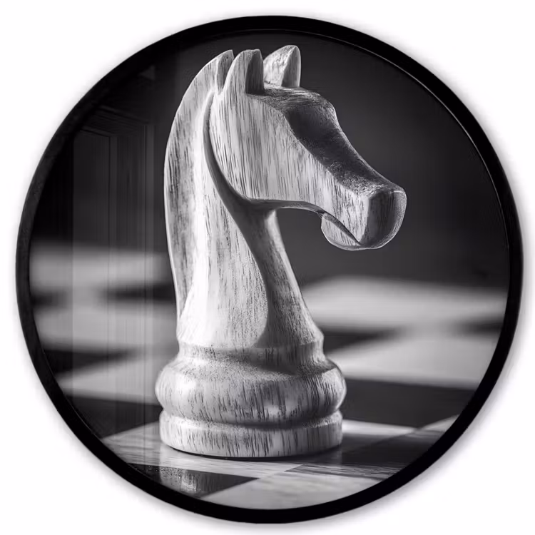 Paard - Hout - Schaalbord - Zwart Fotolijst rond zonder passe partout klein -3d