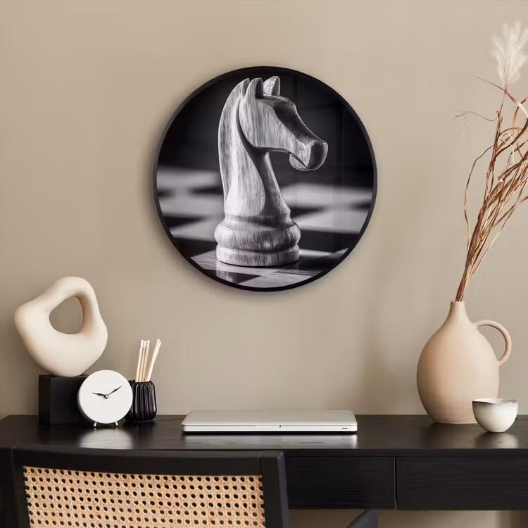 Paard - Hout - Schaalbord - Zwart Fotolijst rond zonder passe partout klein -sfeer1