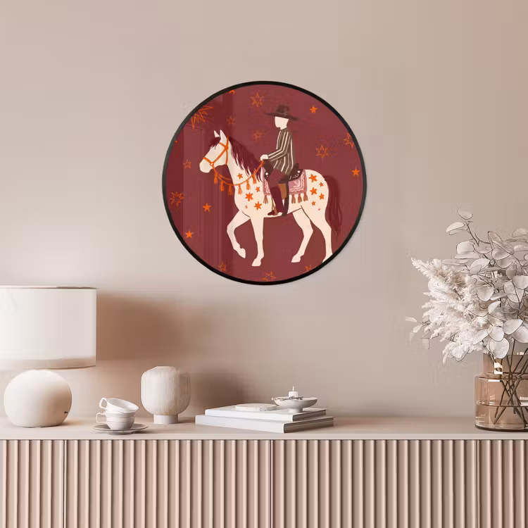 Paard - Ruiter - Sterren - Nacht - Illustratie Fotolijst rond zonder passe partout klein -sfeer3