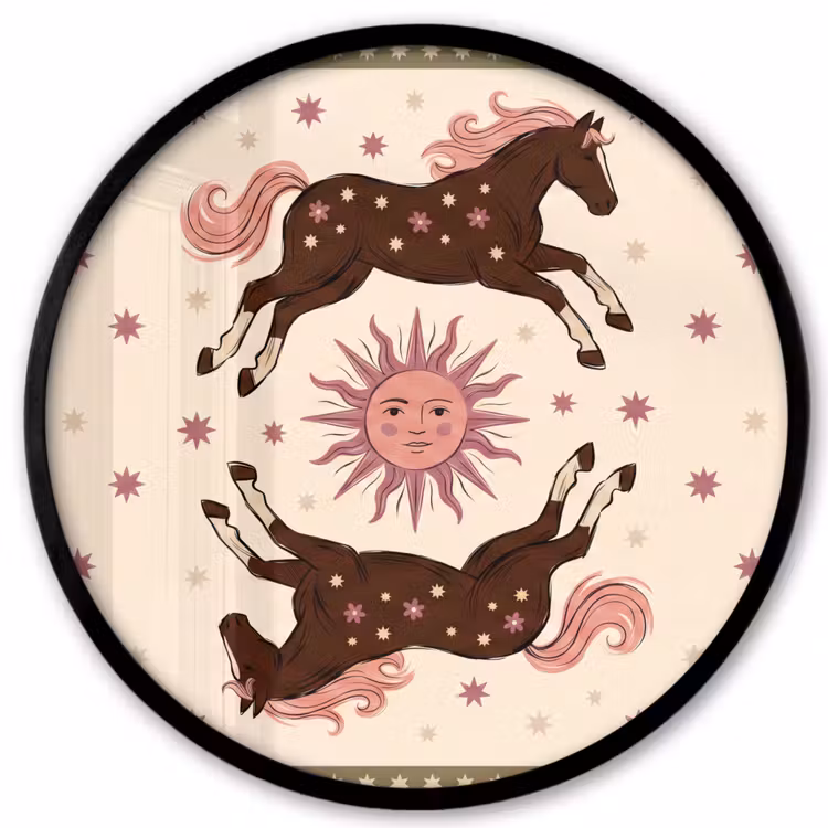Paard - Zon - Mystiek - Illustratie - Roze Fotolijst rond zonder passe partout klein -3d