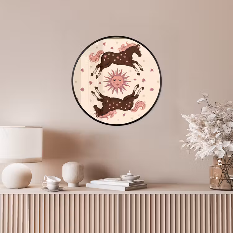 Paard - Zon - Mystiek - Illustratie - Roze Fotolijst rond zonder passe partout klein -sfeer3