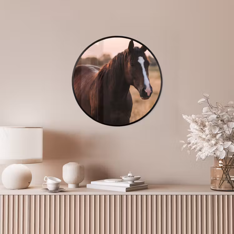 Paard - Zonsondergang - Bruin Fotolijst rond zonder passe partout klein -sfeer3