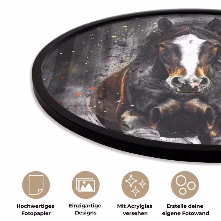 Paard - Dieren - Zwart - Luxe - Modern Fotolijst rond zonder passe partout klein -closeup_DE