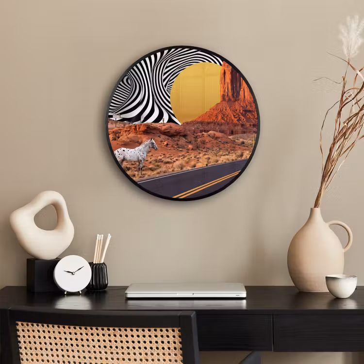 Poster im Rahmen Rund - Pferd – Wüste – Natur - Paard - Woestijn - Natuur Fotolijst rond zonder passe partout klein