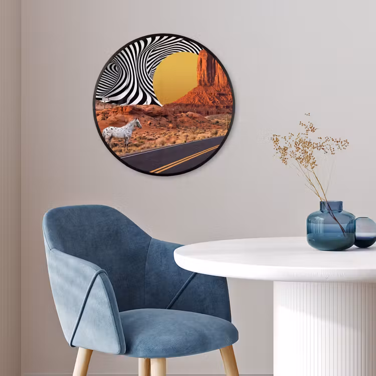 Poster im Rahmen Rund - Pferd – Wüste – Natur - Paard - Woestijn - Natuur Fotolijst rond zonder passe partout klein