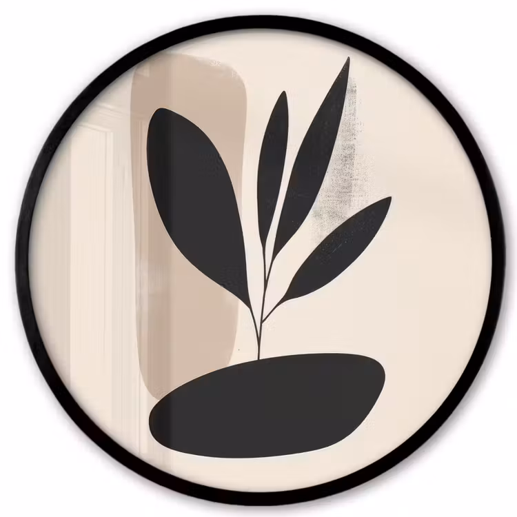 Plant - Beige - Japandi Fotolijst rond zonder passe partout klein -3d