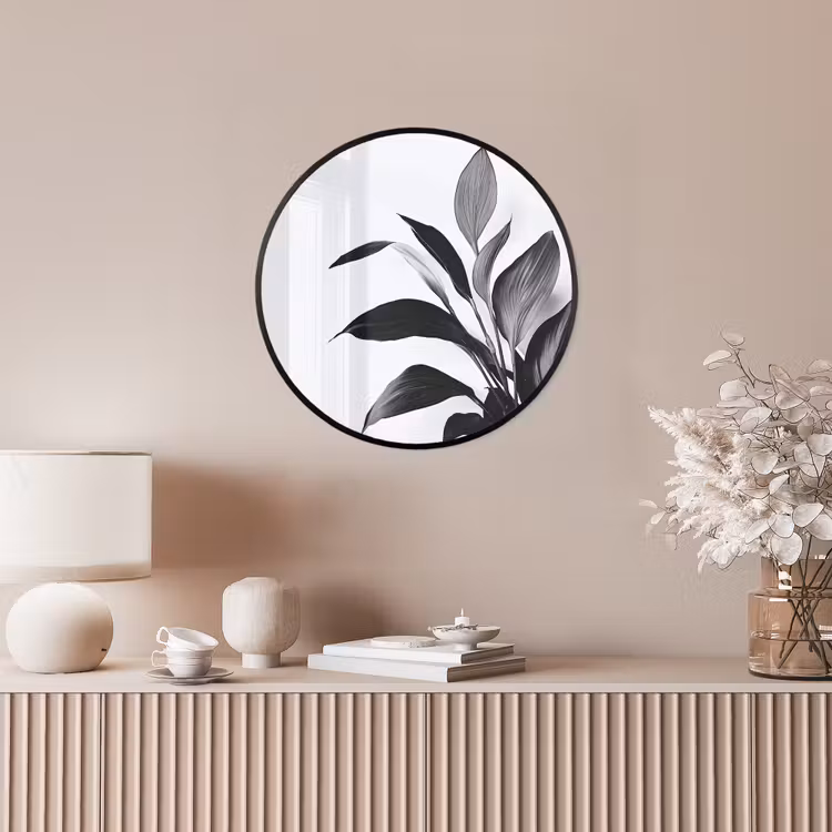 Plant - Bladeren - Minimalistisch - Zwart Fotolijst rond zonder passe partout klein -sfeer3