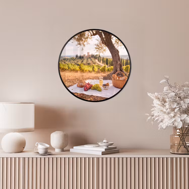 Picknick - Wijngaard - Landschap - Zomer - Eten Fotolijst rond zonder passe partout klein -sfeer3