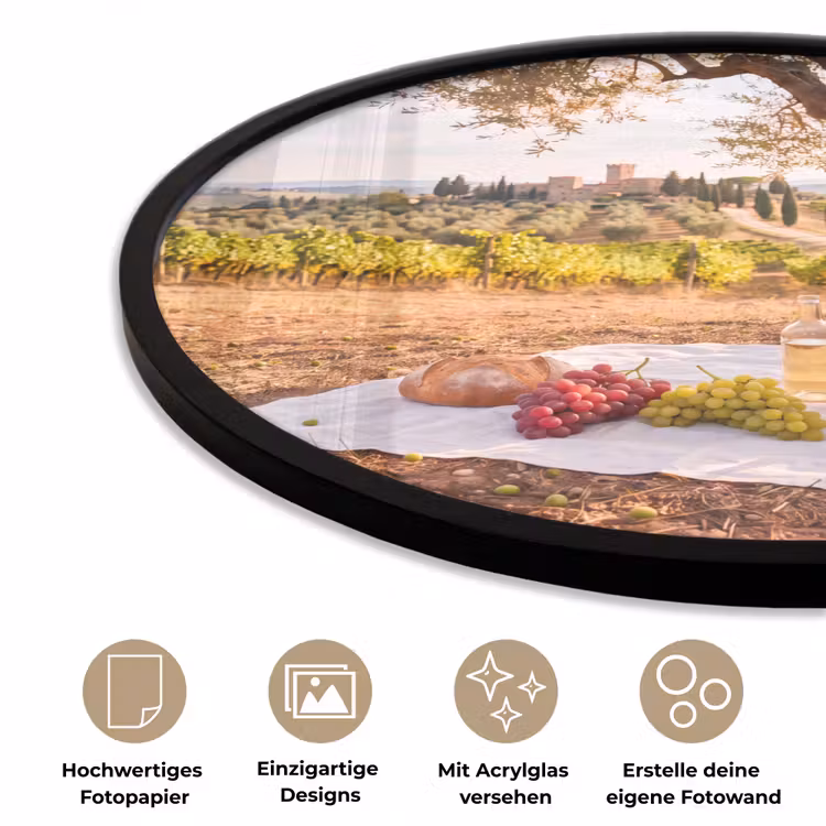 Picknick - Wijngaard - Landschap - Zomer - Eten Fotolijst rond zonder passe partout klein -closeup_DE