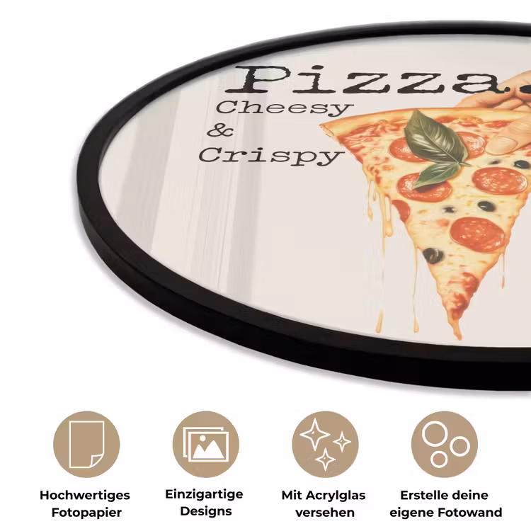 Pizza - Kaas - Pepperoni Fotolijst rond zonder passe partout klein -closeup_DE