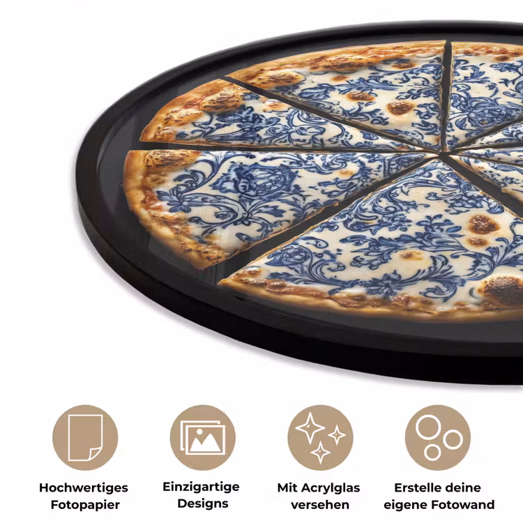 Pizza - Eten - Delftsblauw Fotolijst rond zonder passe partout klein -closeup_DE