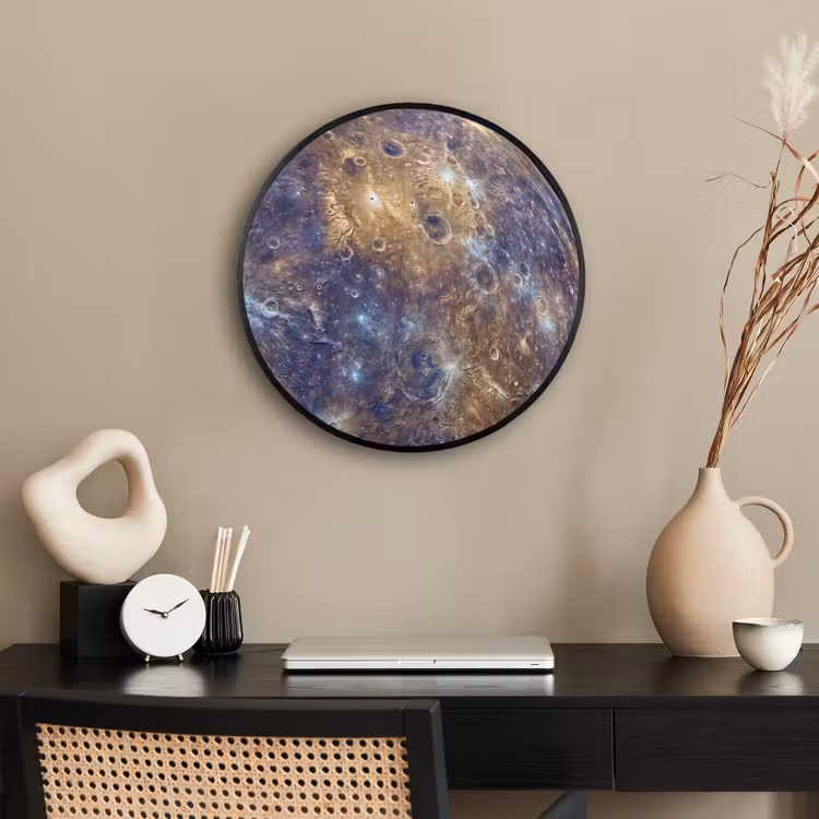 Poster im Rahmen Rund - Planet – Krater – Weltraum - Planeet - Kraters - Ruimte Fotolijst rond zonder passe partout klein