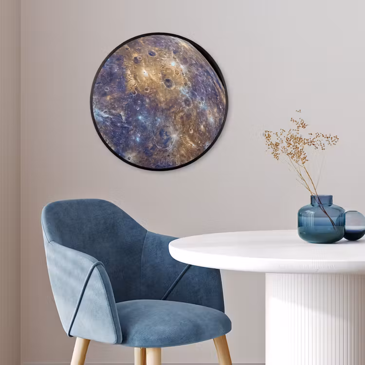 Poster im Rahmen Rund - Planet – Krater – Weltraum - Planeet - Kraters - Ruimte Fotolijst rond zonder passe partout klein