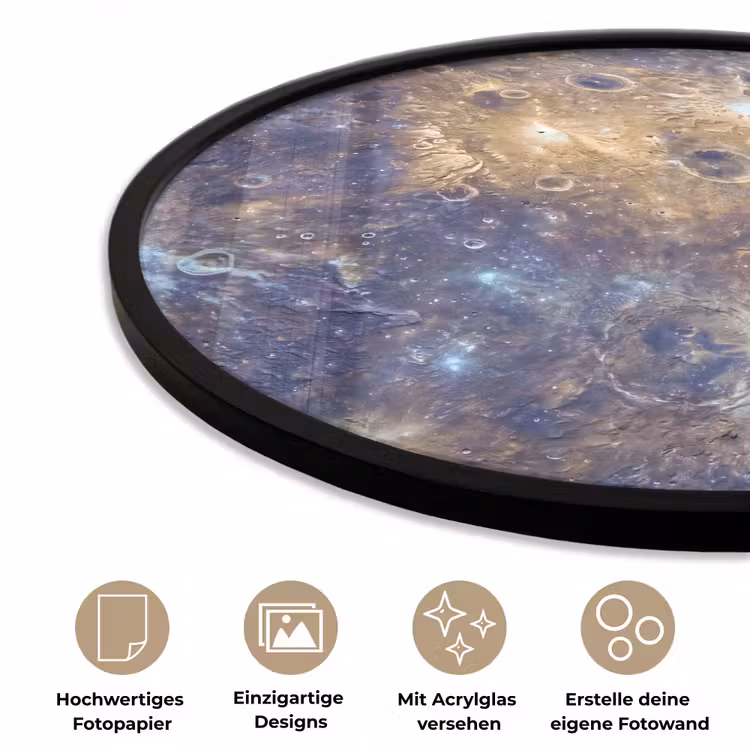 Poster im Rahmen Rund - Planet – Krater – Weltraum - Planeet - Kraters - Ruimte Fotolijst rond zonder passe partout klein