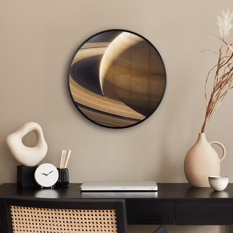 Poster im Rahmen Rund - Planet – Ringe – Weltraum - Planeet - Ringen - Ruimte Fotolijst rond zonder passe partout klein