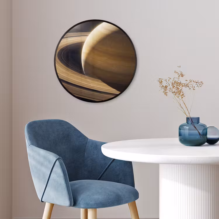 Poster im Rahmen Rund - Planet – Ringe – Weltraum - Planeet - Ringen - Ruimte Fotolijst rond zonder passe partout klein