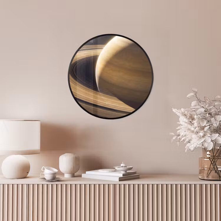 Poster im Rahmen Rund - Planet – Ringe – Weltraum - Planeet - Ringen - Ruimte Fotolijst rond zonder passe partout klein