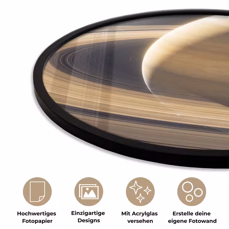 Poster im Rahmen Rund - Planet – Ringe – Weltraum - Planeet - Ringen - Ruimte Fotolijst rond zonder passe partout klein