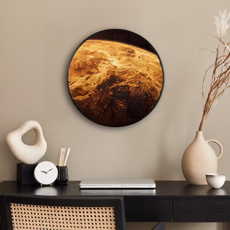Poster im Rahmen Rund - Planet – Weltraum – Orange - Planeet - Ruimte - Oranje Fotolijst rond zonder passe partout klein