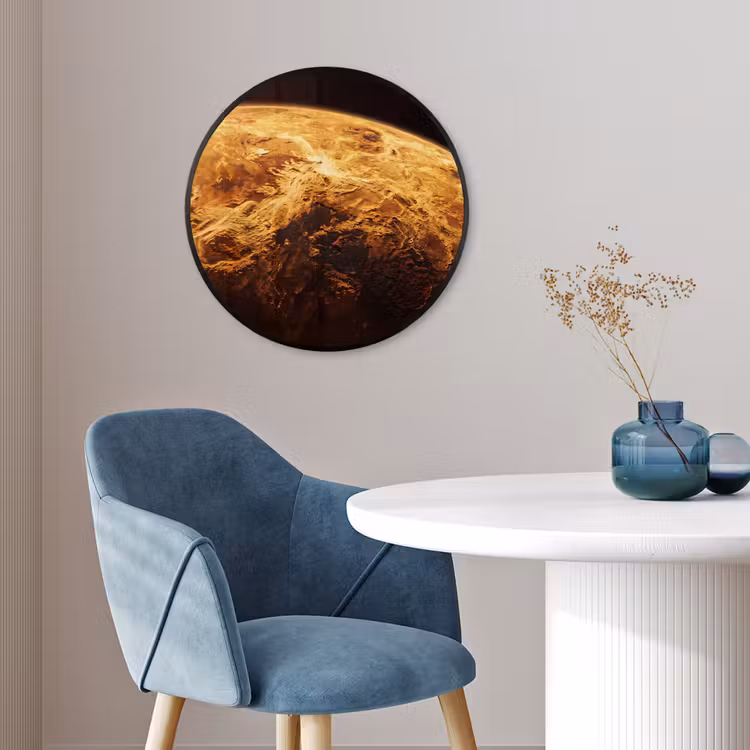 Poster im Rahmen Rund - Planet – Weltraum – Orange - Planeet - Ruimte - Oranje Fotolijst rond zonder passe partout klein