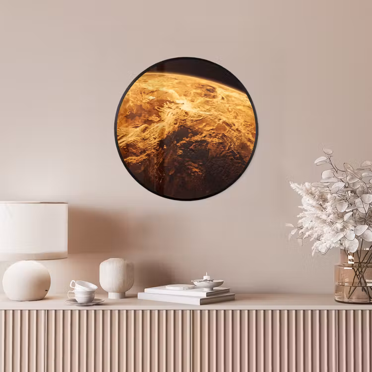 Poster im Rahmen Rund - Planet – Weltraum – Orange - Planeet - Ruimte - Oranje Fotolijst rond zonder passe partout klein