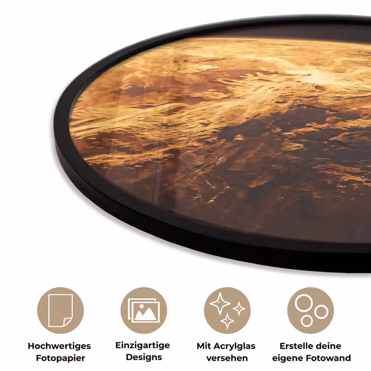 Poster im Rahmen Rund - Planet – Weltraum – Orange - Planeet - Ruimte - Oranje Fotolijst rond zonder passe partout klein