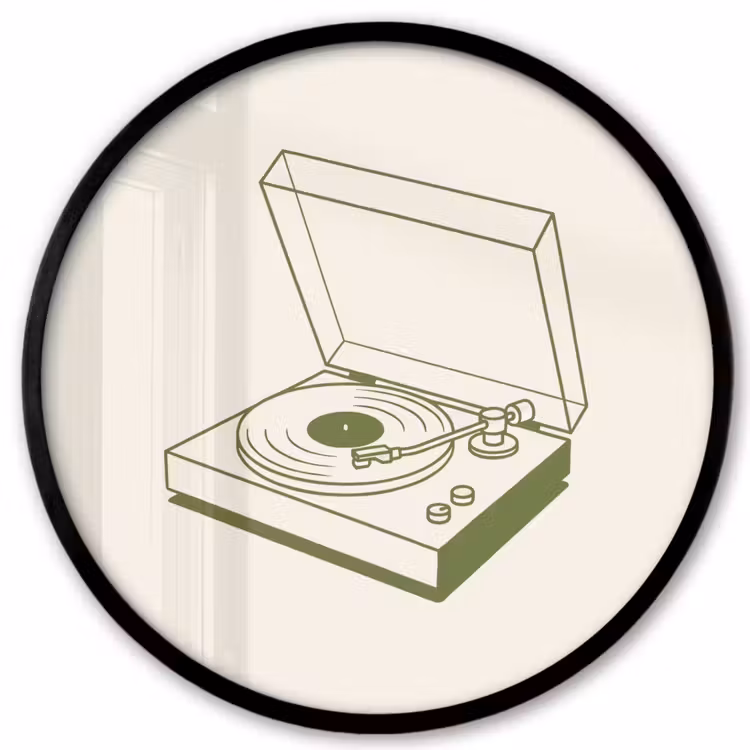 Platenspeler - Vinyl - Muziek - Minimalistisch - Groen Fotolijst rond zonder passe partout klein -3d