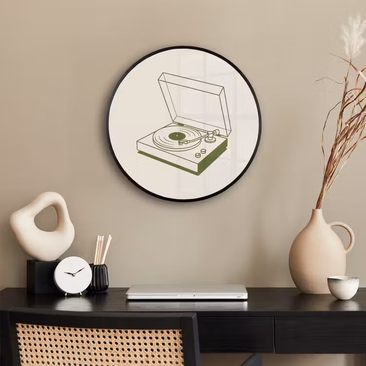 Platenspeler - Vinyl - Muziek - Minimalistisch - Groen Fotolijst rond zonder passe partout klein -sfeer1